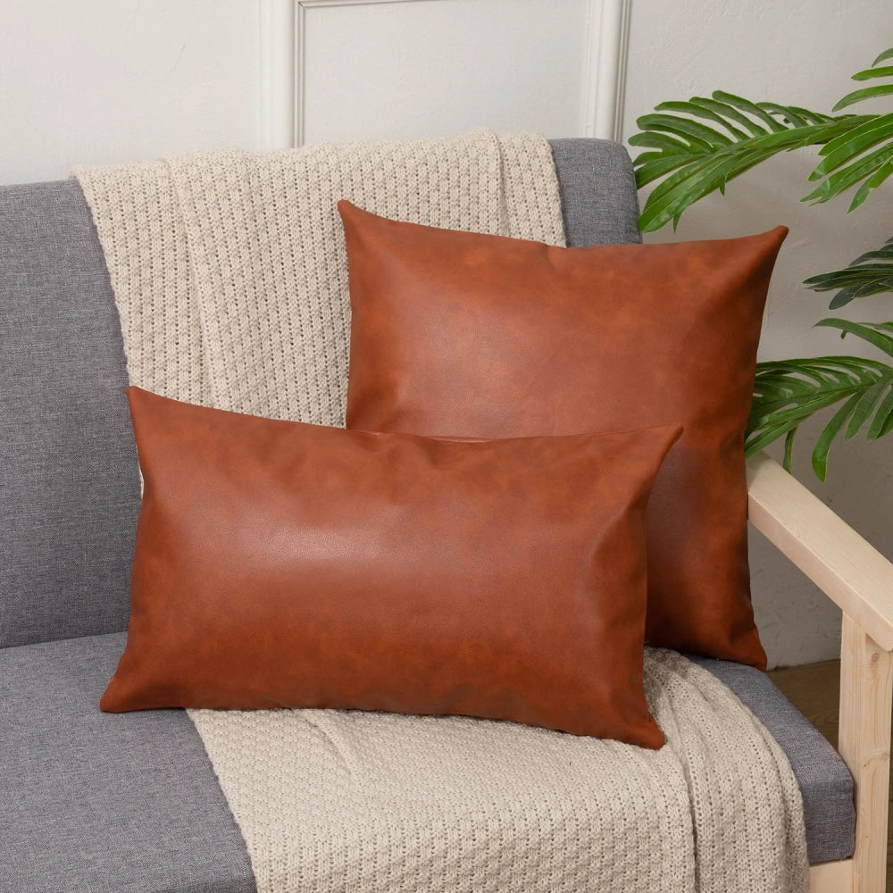 2zz Cushion Cover Brown PU Leather Decoration Pillows for Sofa Living Room Car Housse De Coussin 30*50 Decorative Pillows Home Decor (Copia)